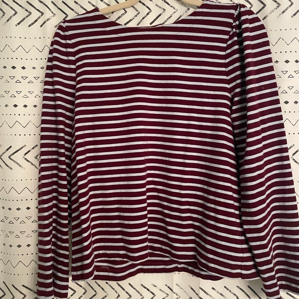 J. Crew Maroon and Blue Striped Long Sleeve Tee